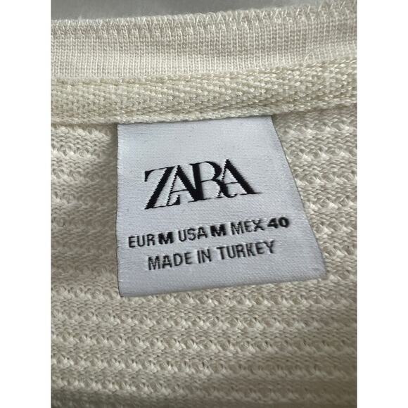 Zara Men’s Textured Woven Ivory Off White Short Sleeve Loose Fit T Shirt, size M - Picture 4 of 4